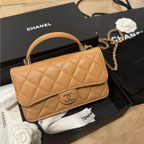 Chanel Beige Top Handle Shoulder Bag - Picture 1 of 9